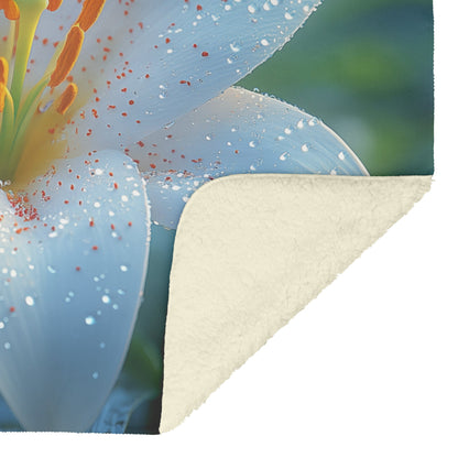 Delicate White Lily with Dew Drops Fleece Sherpa Blanket Ultra Soft Cozy Perfect for Home Gift - Awakening Righteousness
