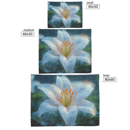 Delicate White Lily with Dew Drops Fleece Sherpa Blanket Ultra Soft Cozy Perfect for Home Gift - Awakening Righteousness