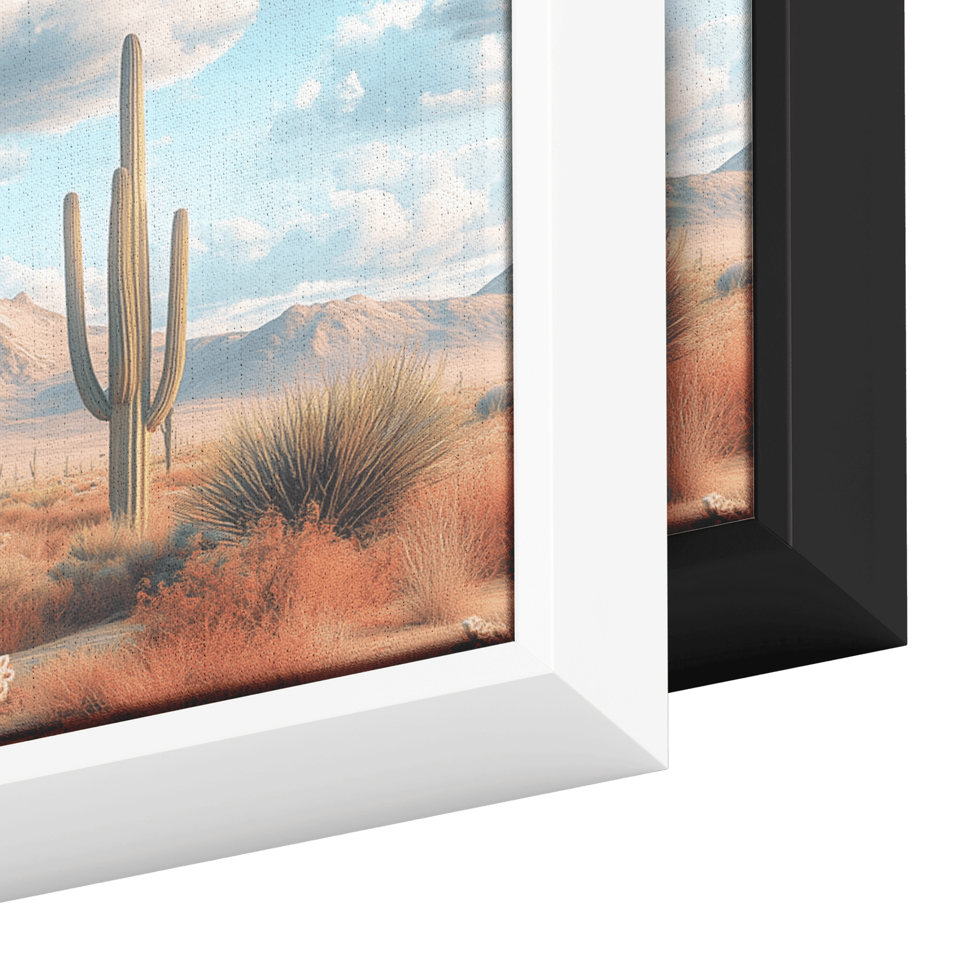 Desert Scene Minimalist Mountains Scattered Cacti Muted Sand Taupe Tones Ultra High Definition Panoramic Framed Canvas Wall Art - Awakening Righteousness