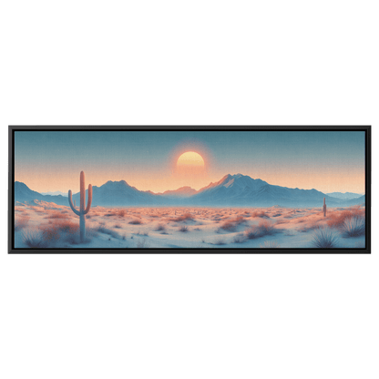 Desert Scene Minimalist Mountains Scattered Cacti Muted Sand Taupe Tones Ultra High Definition Panoramic Framed Canvas Wall Art - Awakening Righteousness