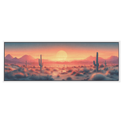 Desert Scene Muted Beige Tones Minimalist Cacti Soft Linework Mountains Ultra High Definition Panoramic Framed Canvas Wall Art - Awakening Righteousness
