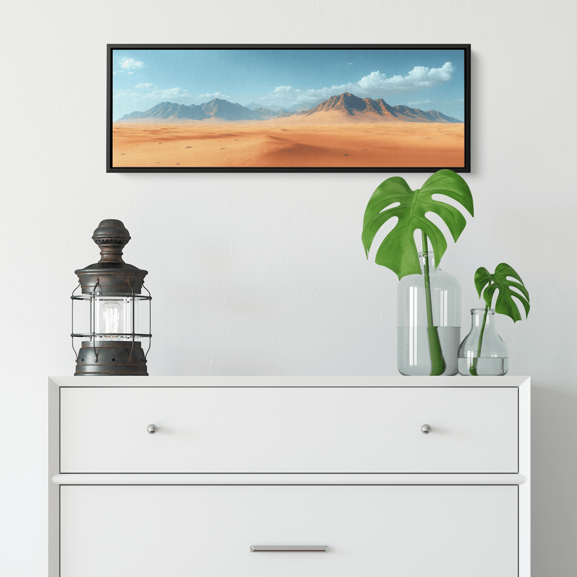 Desert Scene Neutral Toned Plain Minimalist Mountains Subtle Sand Dunes Ultra High Definition Panoramic Framed Canvas Wall Art - Awakening Righteousness