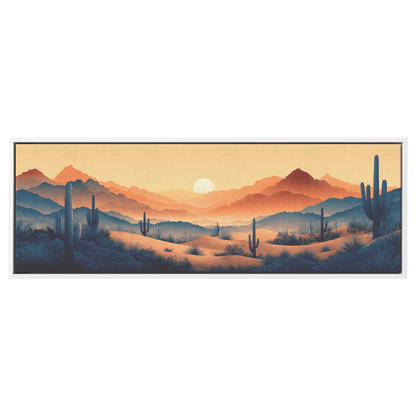 Desert Scene Serene Landscape Abstract Cacti Silhouettes Pale Beige Mountains Ultra High Definition Panoramic Framed Canvas Wall Art - Awakening Righteousness