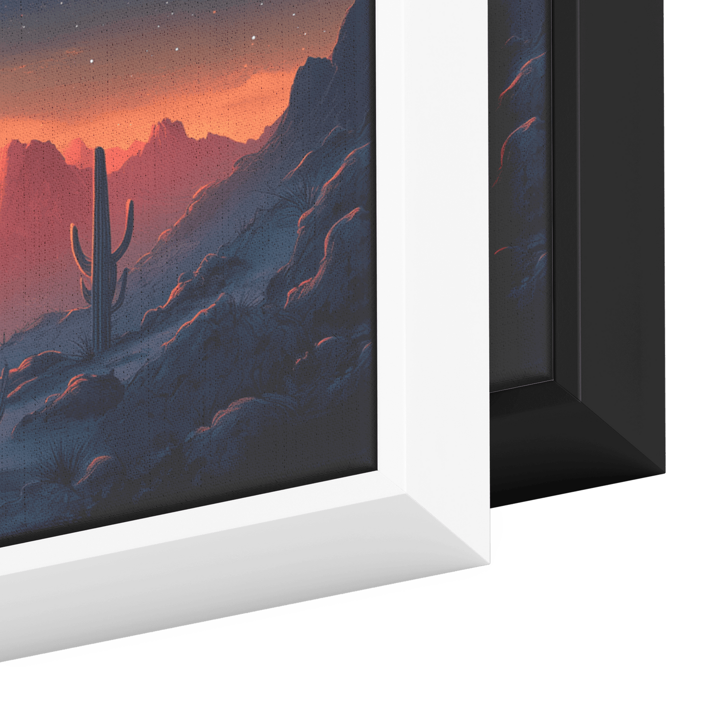 Desert Scene Serene Landscape Abstract Cacti Silhouettes Pale Beige Mountains Ultra High Definition Panoramic Framed Canvas Wall Art - Awakening Righteousness