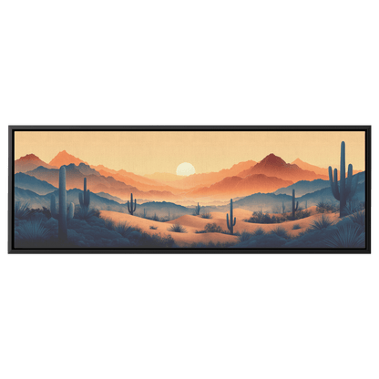 Desert Scene Serene Landscape Abstract Cacti Silhouettes Pale Beige Mountains Ultra High Definition Panoramic Framed Canvas Wall Art - Awakening Righteousness