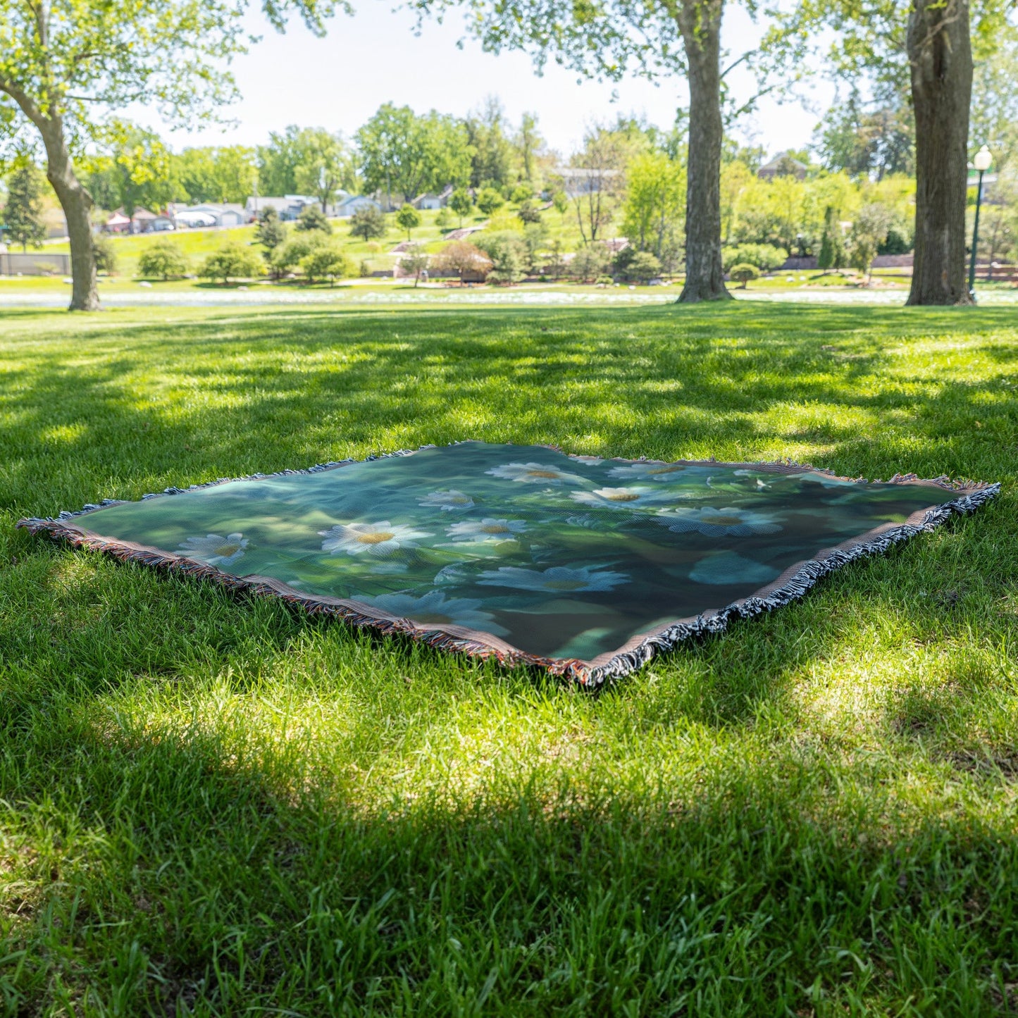Dew Kissed Daisies in a Sunlit Meadow Woven Throw Blanket for Home Decor - Awakening Righteousness