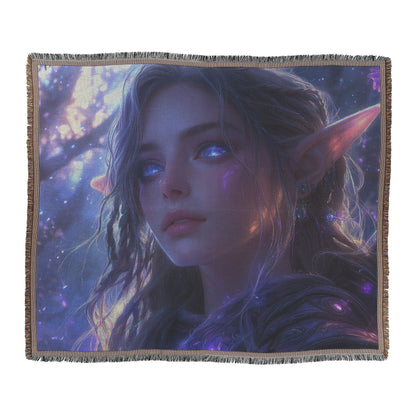 Divine Holy Female Night Elf Woven Throw Blanket WoW Fantasy Art Inspired Ethereal Beauty For Home or Gift - Awakening Righteousness