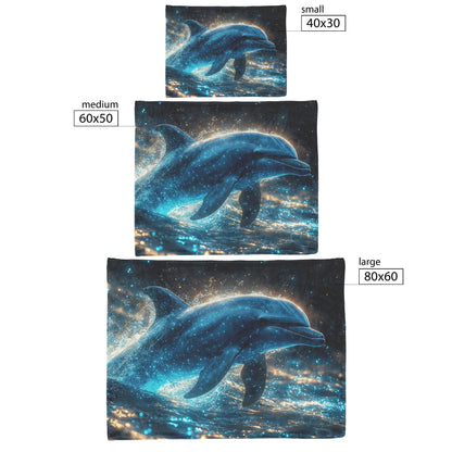 Dolphin Swimming Gracefully in Bioluminescent Ocean Glowing Blue Green Light Trails Magical Ethereal Fleece Sherpa Blanket - Awakening Righteousness
