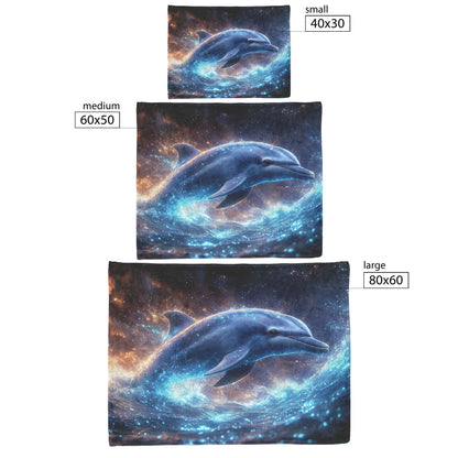 Dolphin Swimming Gracefully in Bioluminescent Ocean Glowing Blue Green Light Trails Magical Ethereal Fleece Sherpa Blanket - Awakening Righteousness