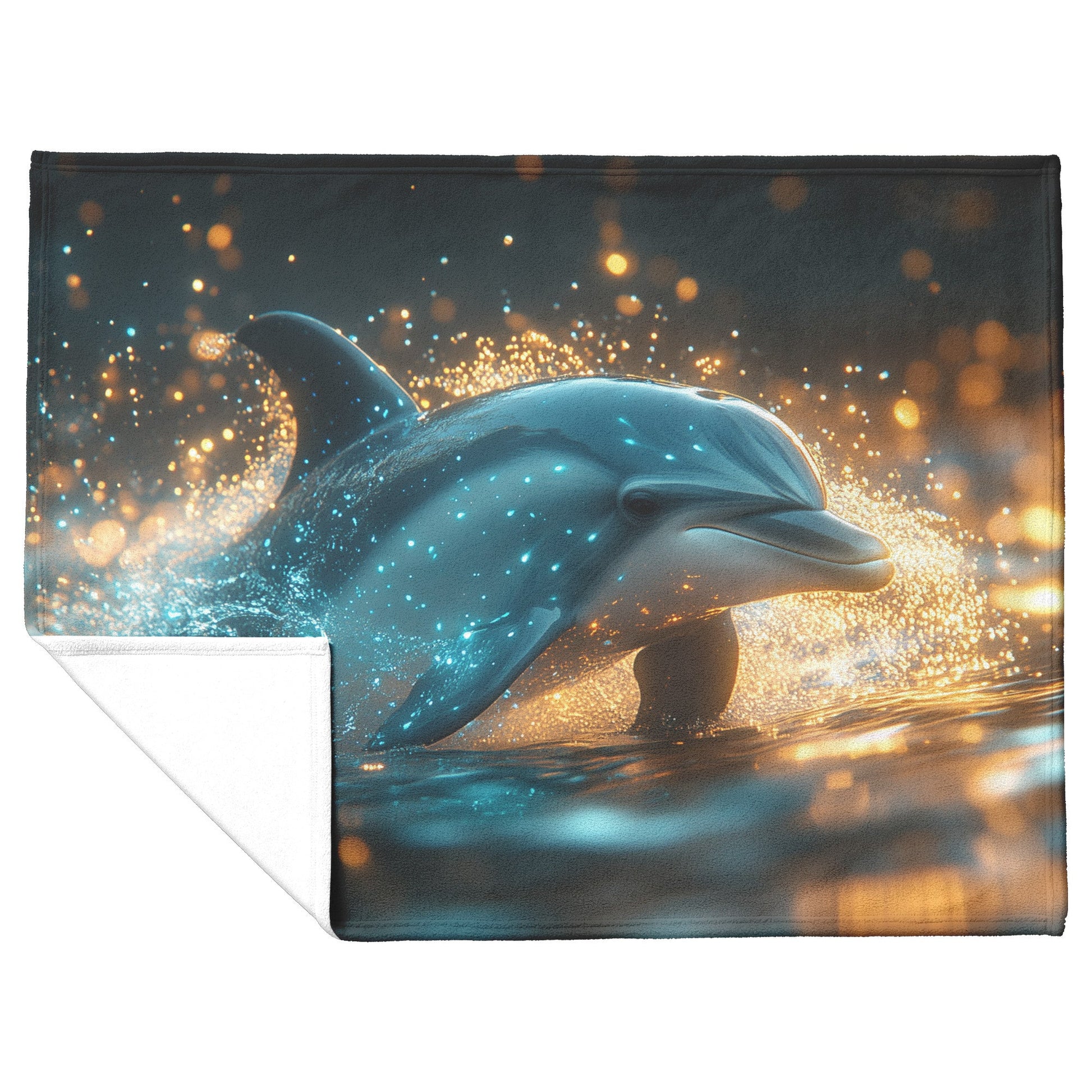 Dolphin Swimming Gracefully in Bioluminescent Ocean Glowing Blue Green Light Trails Magical Ethereal Sherpa Blanket - Awakening Righteousness