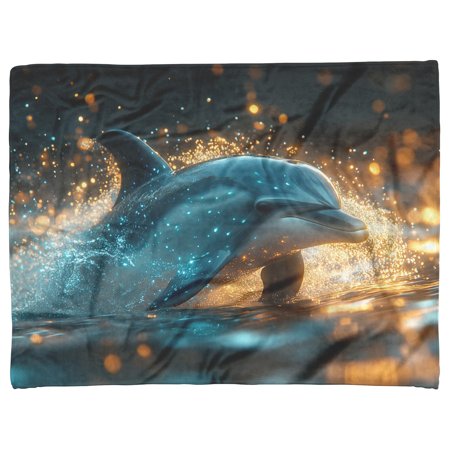 Dolphin Swimming Gracefully in Bioluminescent Ocean Glowing Blue Green Light Trails Magical Ethereal Sherpa Blanket - Awakening Righteousness