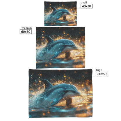 Dolphin Swimming Gracefully in Bioluminescent Ocean Glowing Blue Green Light Trails Magical Ethereal Sherpa Blanket - Awakening Righteousness