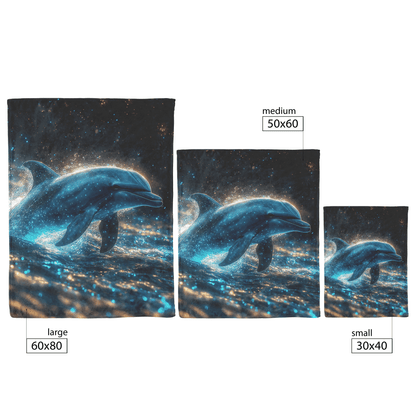 Dolphin Swimming Gracefully Through Bioluminescent Ocean Surrounded by Glowing Blue and Green Light Trails Fleece Sherpa Blanket - Awakening Righteousness