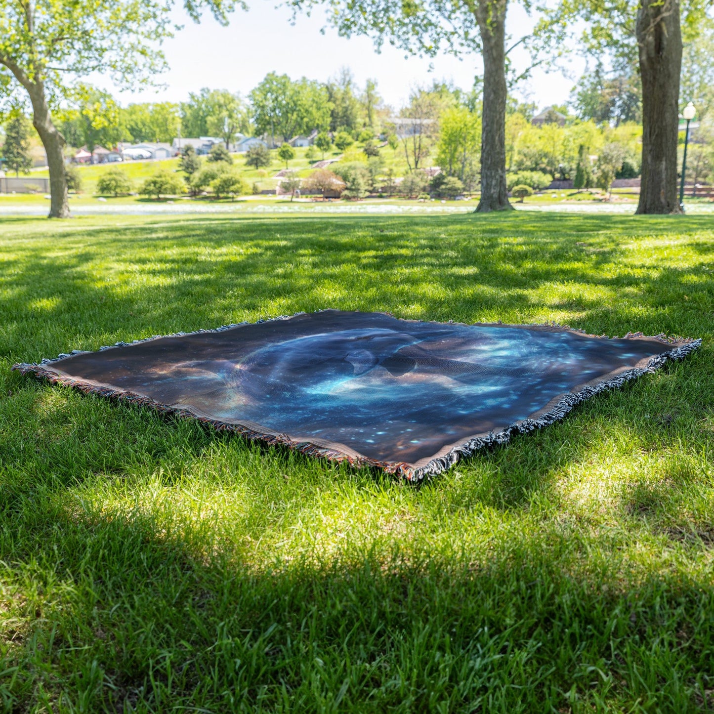 Dolphin Swimming Gracefully Through Bioluminescent Ocean with Glowing Blue and Green Light Trails Woven Throw Blanket - Awakening Righteousness