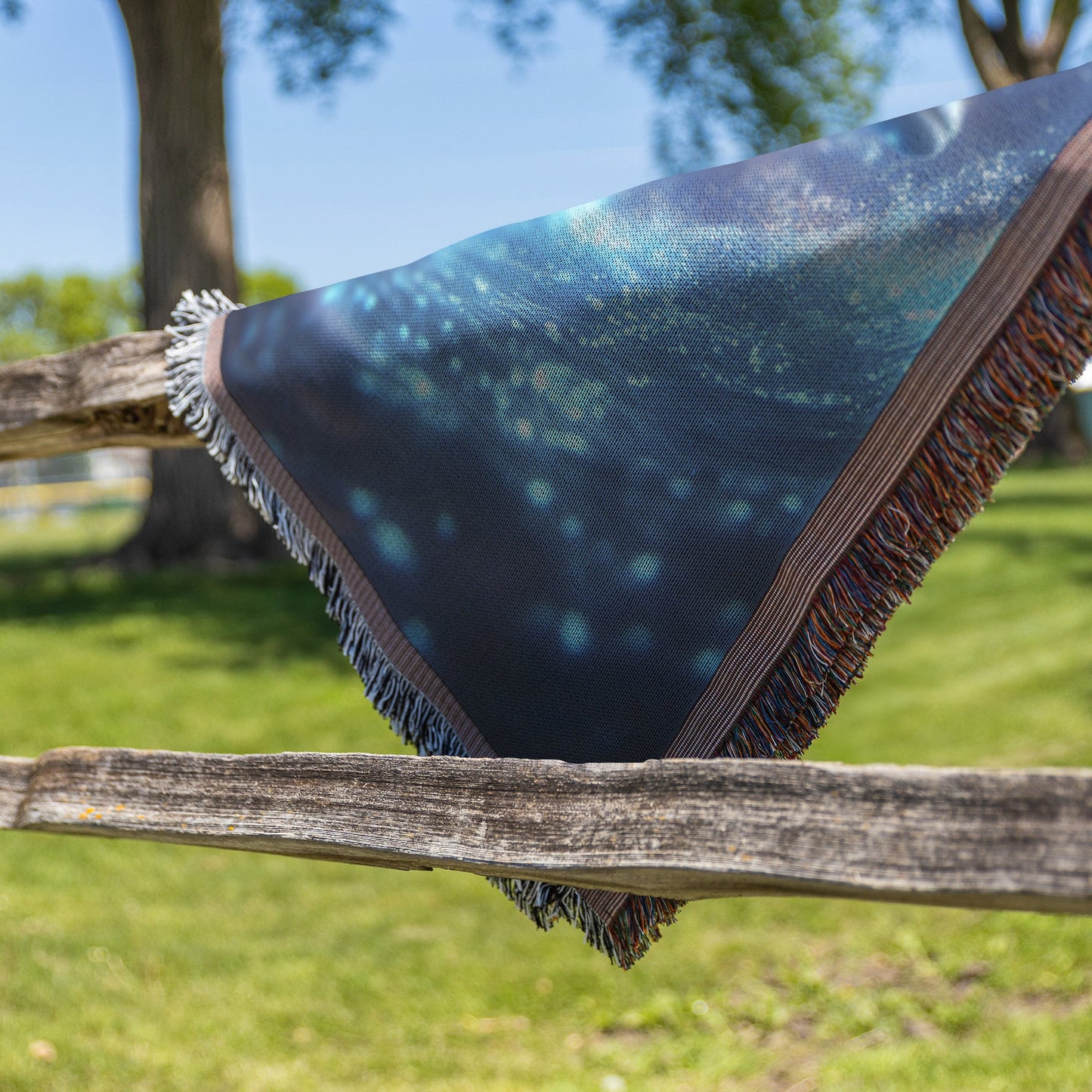 Dolphin Swimming Gracefully Through Bioluminescent Ocean with Glowing Blue and Green Light Trails Woven Throw Blanket - Awakening Righteousness