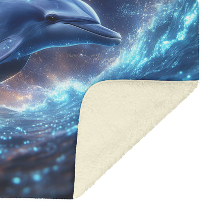 Dolphin Swimming Through Bioluminescent Ocean Glowing Blue Green Light Trails Magical Ethereal Fleece Sherpa Blanket - Awakening Righteousness