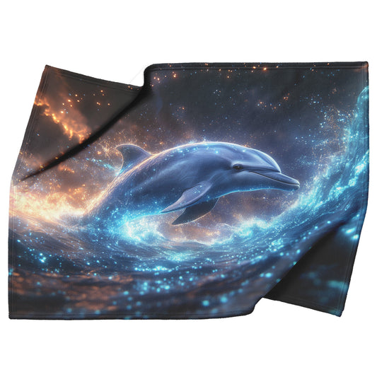 Dolphin Swimming Through Bioluminescent Ocean Glowing Blue Green Light Trails Magical Ethereal Fleece Sherpa Blanket - Awakening Righteousness