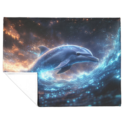 Dolphin Swimming Through Bioluminescent Ocean Glowing Blue Green Light Trails Magical Ethereal Fleece Sherpa Blanket - Awakening Righteousness