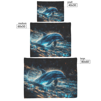Dolphin Swimming Through Bioluminescent Ocean Glowing Blue Green Light Trails Magical Ethereal Fleece Sherpa Blanket - Awakening Righteousness