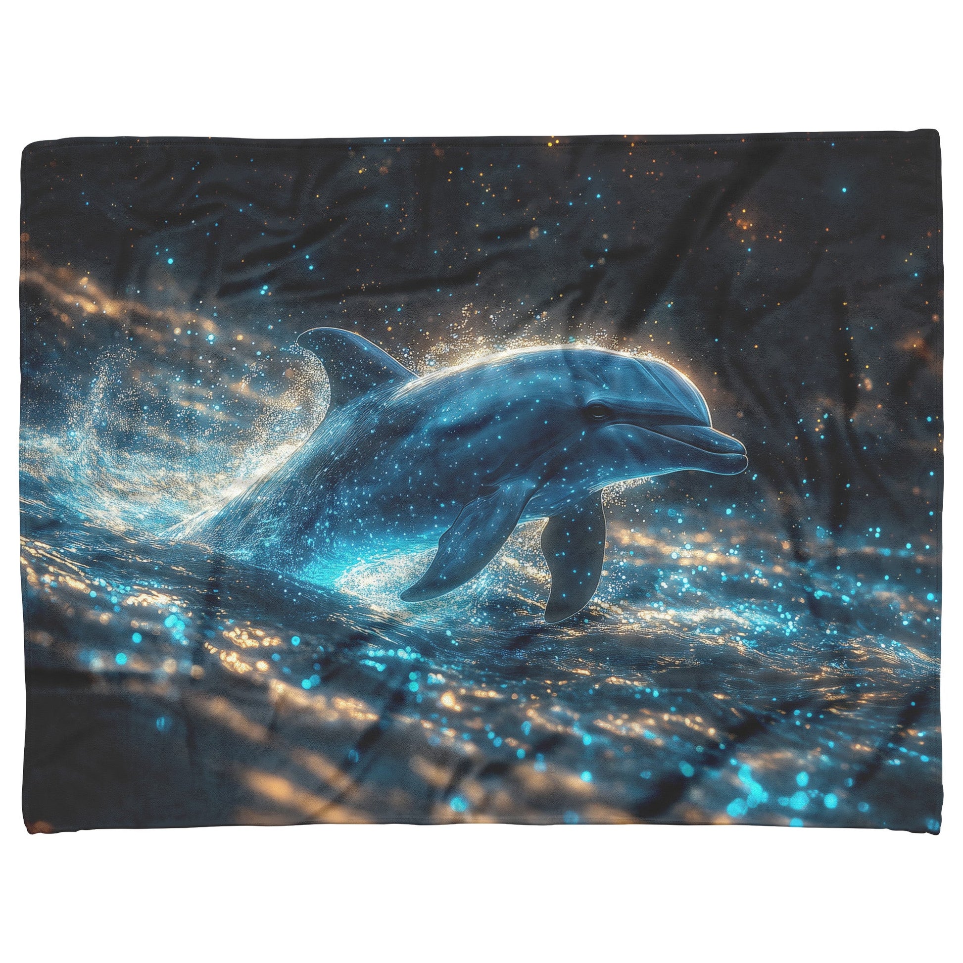 Dolphin Swimming Through Bioluminescent Ocean Glowing Blue Green Light Trails Magical Ethereal Fleece Sherpa Blanket - Awakening Righteousness