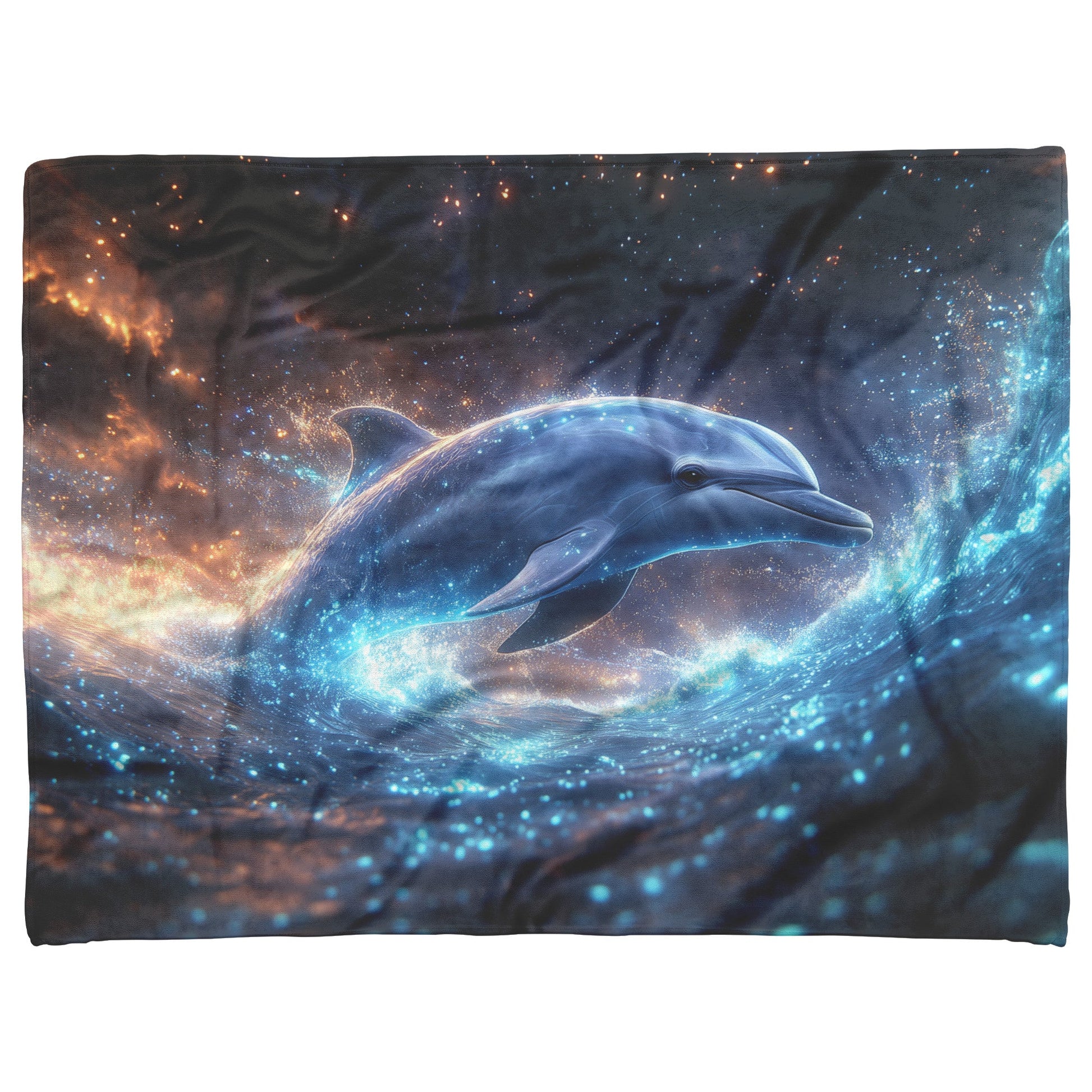Dolphin Swimming Through Bioluminescent Ocean Glowing Blue Green Light Trails Magical Ethereal Fleece Sherpa Blanket - Awakening Righteousness