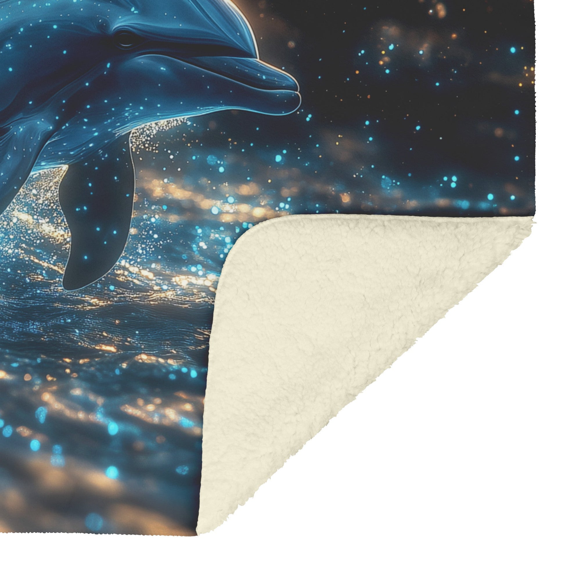 Dolphin Swimming Through Bioluminescent Ocean Glowing Blue Green Light Trails Magical Ethereal Fleece Sherpa Blanket - Awakening Righteousness