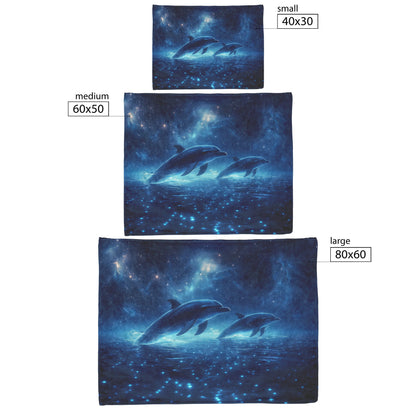Dolphins Glowing Softly Swimming Through Bioluminescent Waters Star Filled Sky Peaceful Surreal Fleece Sherpa Blanket - Awakening Righteousness