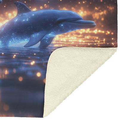 Dolphins Glowing Softly Swimming Through Bioluminescent Waters Star Filled Sky Peaceful Surreal Fleece Sherpa Blanket - Awakening Righteousness