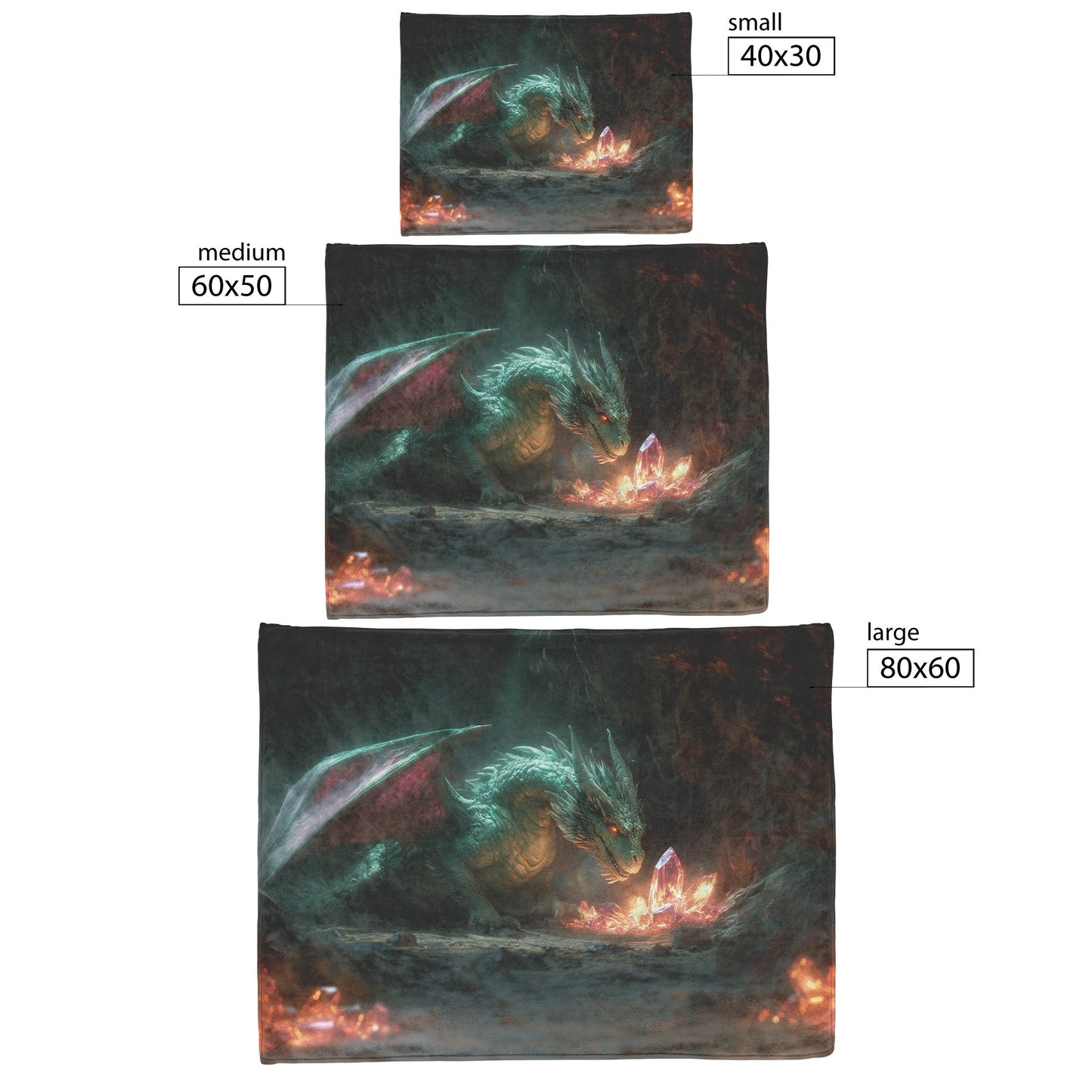 Dragon Guarding Glowing Treasure in Ancient Cavern with Crystal Shards Emitting Ethereal Light Fleece Sherpa Blanket - Awakening Righteousness