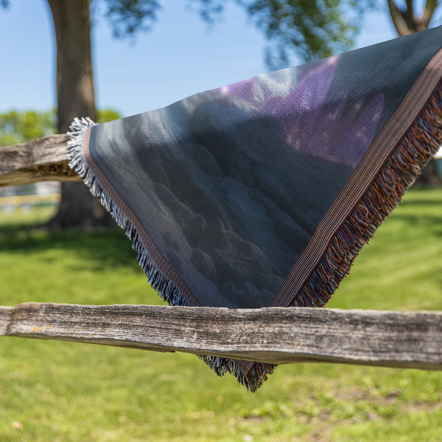 Dragon Guarding Glowing Treasure in Ancient Cavern Woven Throw Blanket with Crystal Shards and Ethereal Light - Awakening Righteousness