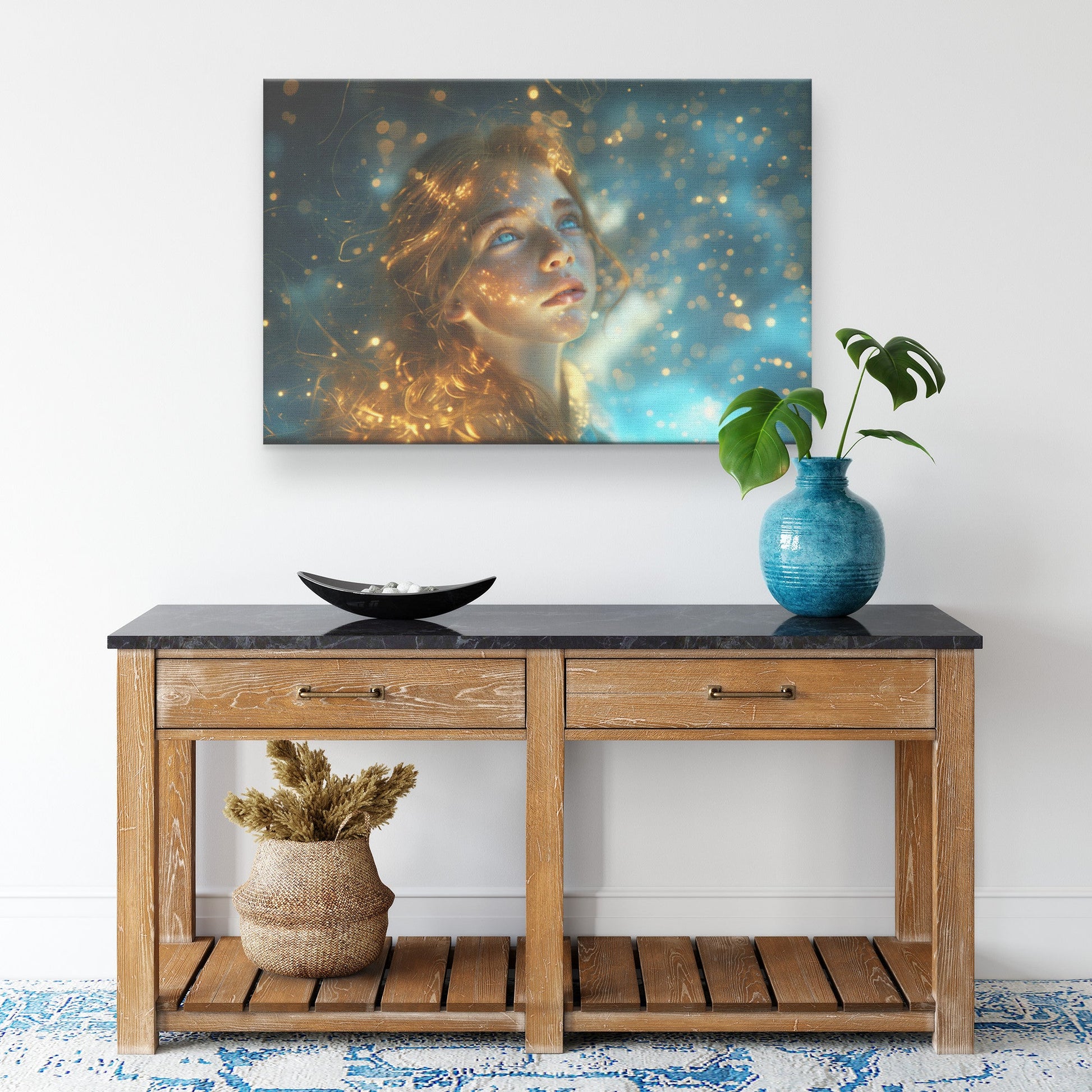 Dreamy Girl in Golden Light with Sparkling Bokeh Canvas Wall Art Decor - Awakening Righteousness