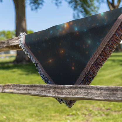 Dreamy Starry Night Woven Throw Blanket Featuring a Young Girl Gazing at the Cosmic Sky for Magical Home Decor - Awakening Righteousness