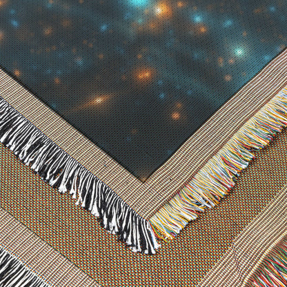 Dreamy Starry Night Woven Throw Blanket Featuring a Young Girl Gazing at the Cosmic Sky for Magical Home Decor - Awakening Righteousness