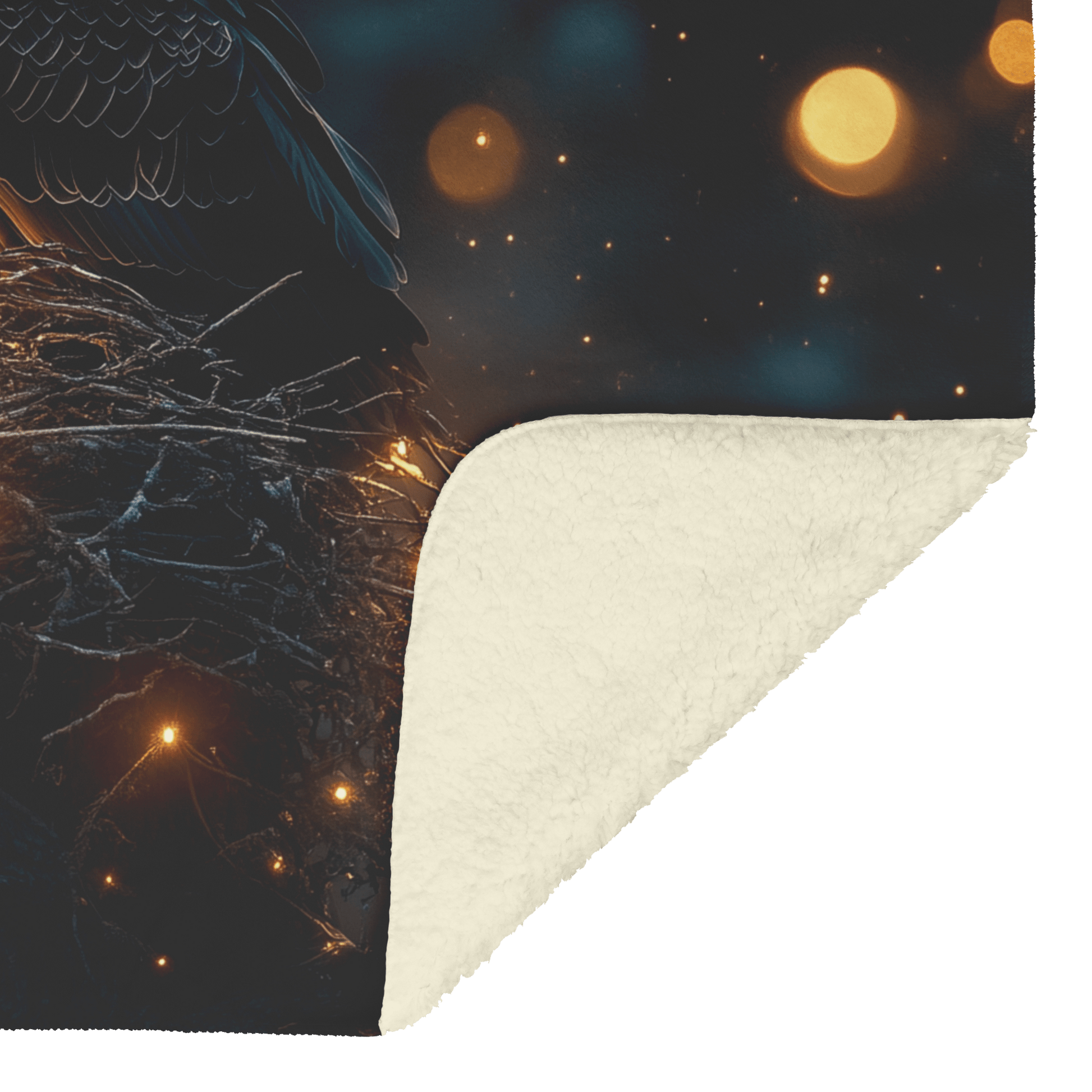 Eagle Resting in Glowing Nest Atop Towering Tree Under Star Filled Sky With Feathers Illuminated by Silver Light Fleece Sherpa Blanket - Awakening Righteousness