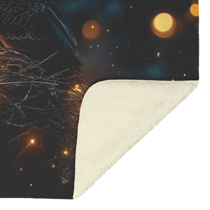 Eagle Resting in Glowing Nest Atop Towering Tree Under Star Filled Sky With Feathers Illuminated by Silver Light Fleece Sherpa Blanket - Awakening Righteousness
