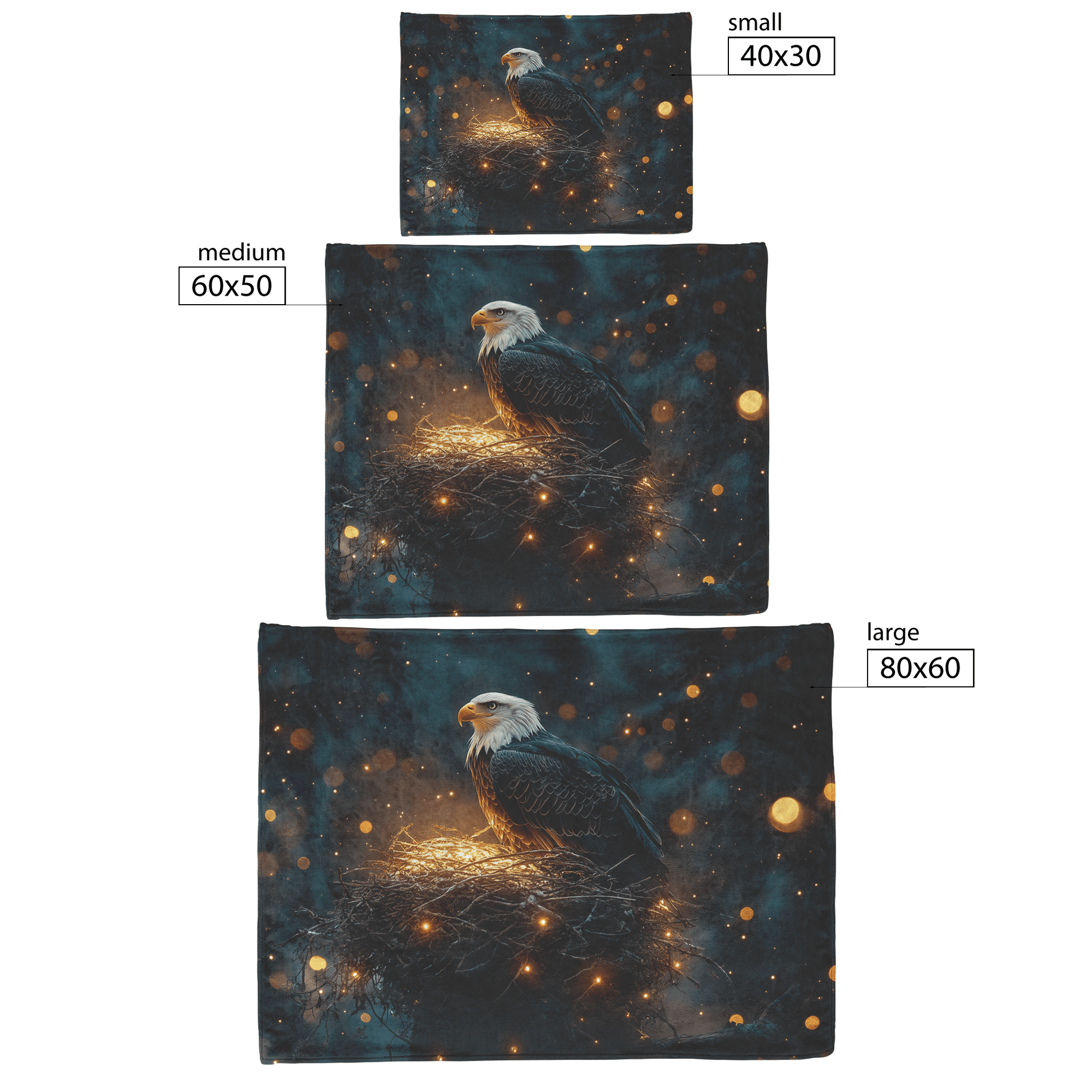 Eagle Resting in Glowing Nest Atop Towering Tree Under Star Filled Sky With Feathers Illuminated by Silver Light Fleece Sherpa Blanket - Awakening Righteousness