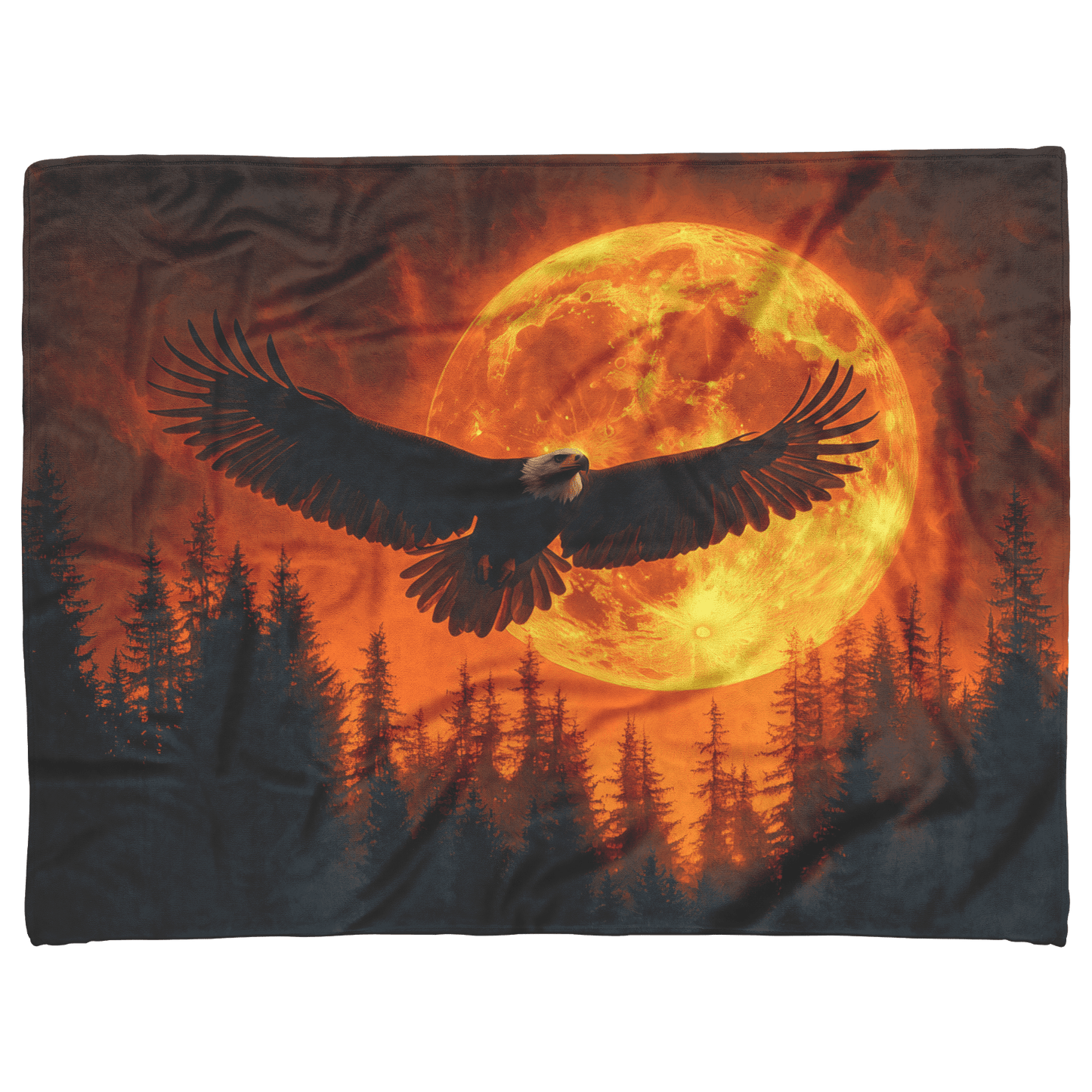 Eagle Silhouetted Against Glowing Full Moon With Wings Outstretched Soaring Gracefully Above Forest Fleece Sherpa Blanket - Awakening Righteousness