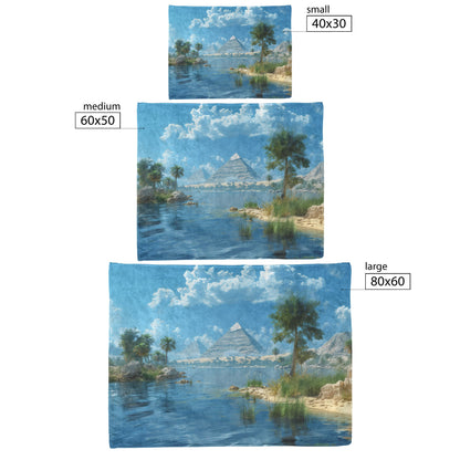 Egyptian Pyramid Landscape Fleece Sherpa Blanket Tranquil River Palm Trees Desert - Awakening Righteousness