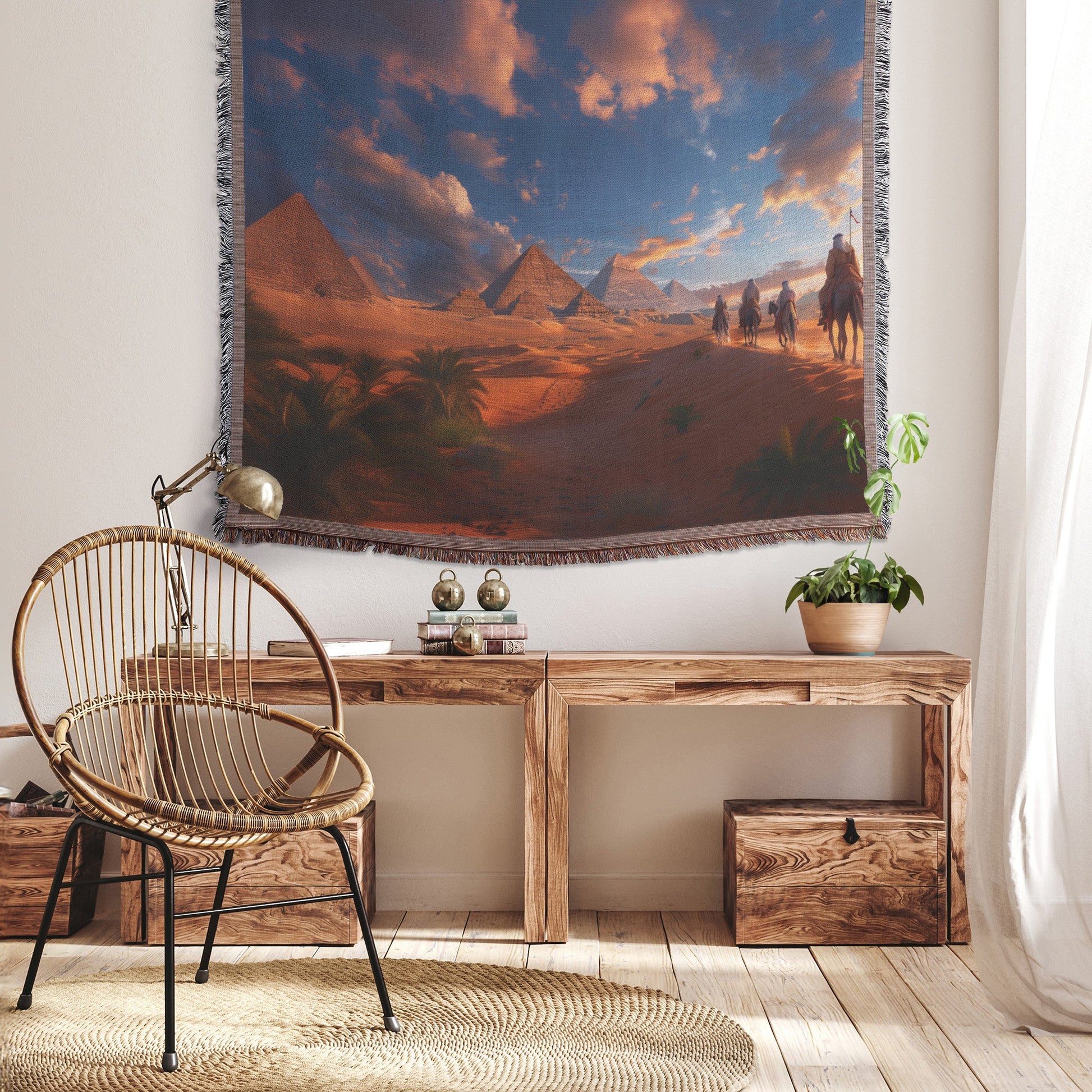 Egyptian Pyramids at Sunset Woven Throw Blanket - Awakening Righteousness