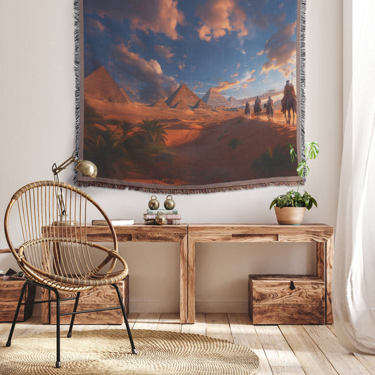 Egyptian Pyramids at Sunset Woven Throw Blanket - Awakening Righteousness