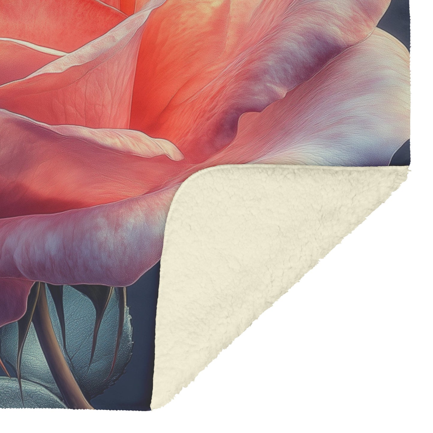 Elegant Pink Rose with Soft Petals and Lush Leaves Fleece Sherpa Blanket Ultra Soft Cozy Perfect for Home Gift - Awakening Righteousness