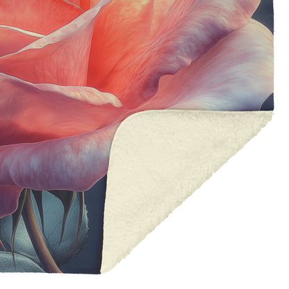 Elegant Pink Rose with Soft Petals and Lush Leaves Fleece Sherpa Blanket Ultra Soft Cozy Perfect for Home Gift - Awakening Righteousness