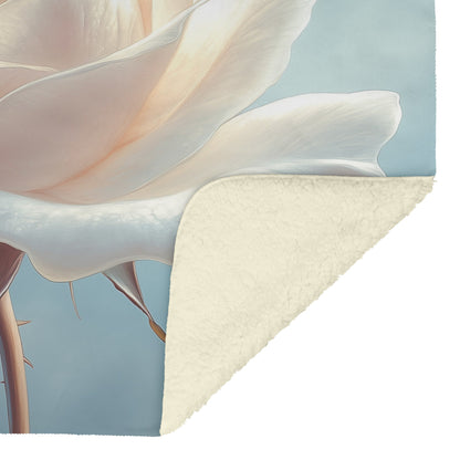 Elegant White Rose Fleece Sherpa Blanket Featuring a Radiant Design of Timeless Beauty and Soft Comfort - Awakening Righteousness