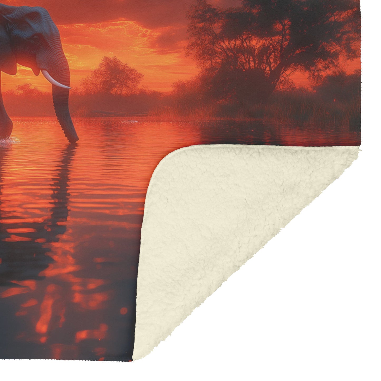 Elephant Walking Peacefully Across Glowing River Twilight Sky Water Reflecting Vibrant Colors Sherpa Fleece Blanket - Awakening Righteousness