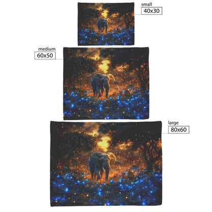 Elephant Walking Through Bioluminescent Forest Glowing Blue Plants Ethereal Light Twilight Sky Fleece Sherpa Blanket - Awakening Righteousness