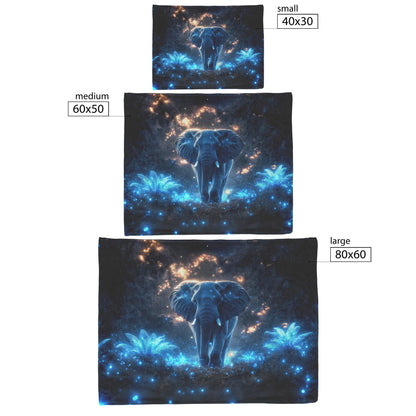 Elephant Walking Through Bioluminescent Forest Glowing Blue Plants Ethereal Light Twilight Sky Fleece Sherpa Blanket - Awakening Righteousness