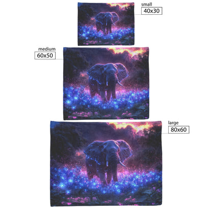 Elephant Walking Through Bioluminescent Forest Glowing Blue Plants Ethereal Light Twilight Sky Fleece Sherpa Blanket - Awakening Righteousness