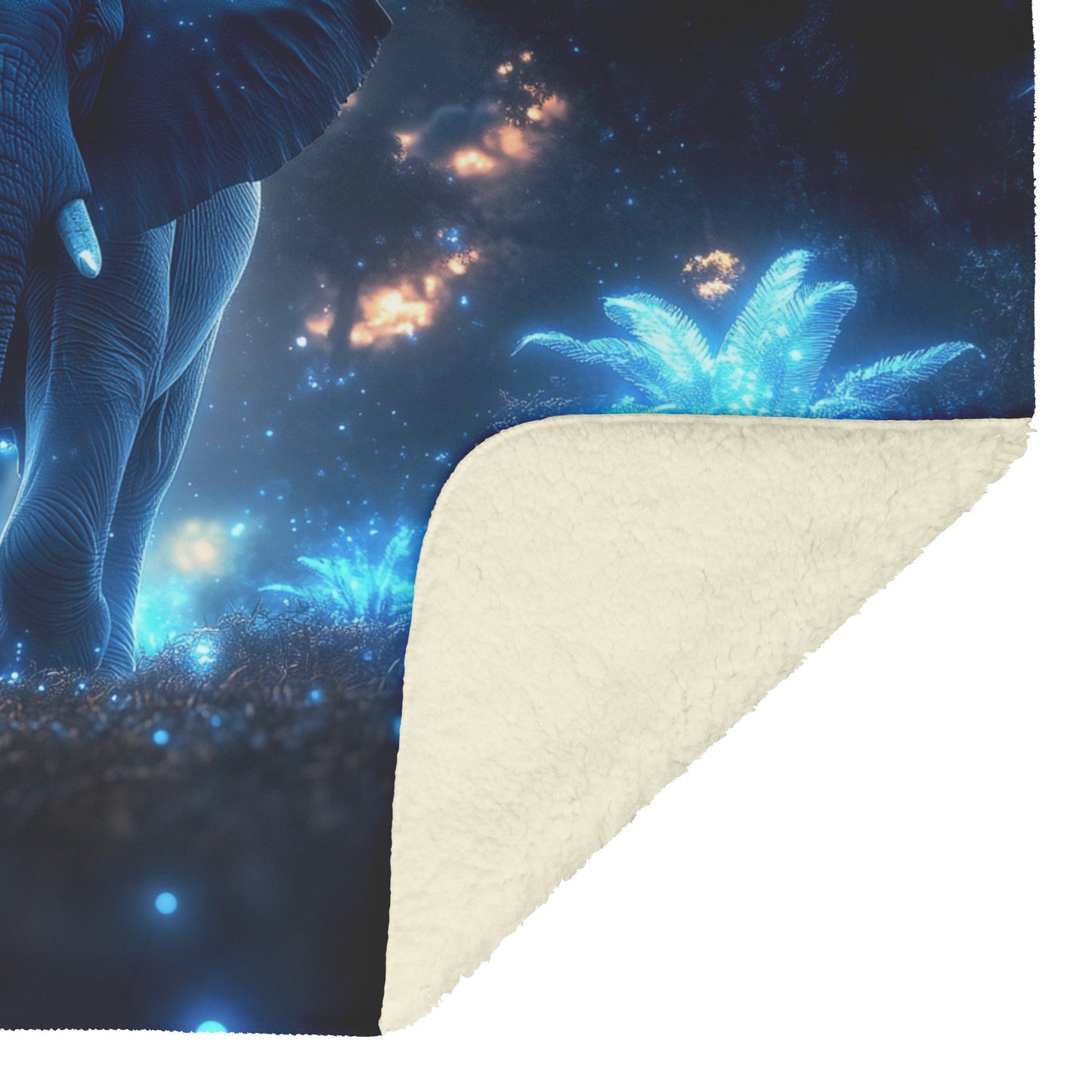 Elephant Walking Through Bioluminescent Forest Glowing Blue Plants Ethereal Light Twilight Sky Fleece Sherpa Blanket - Awakening Righteousness