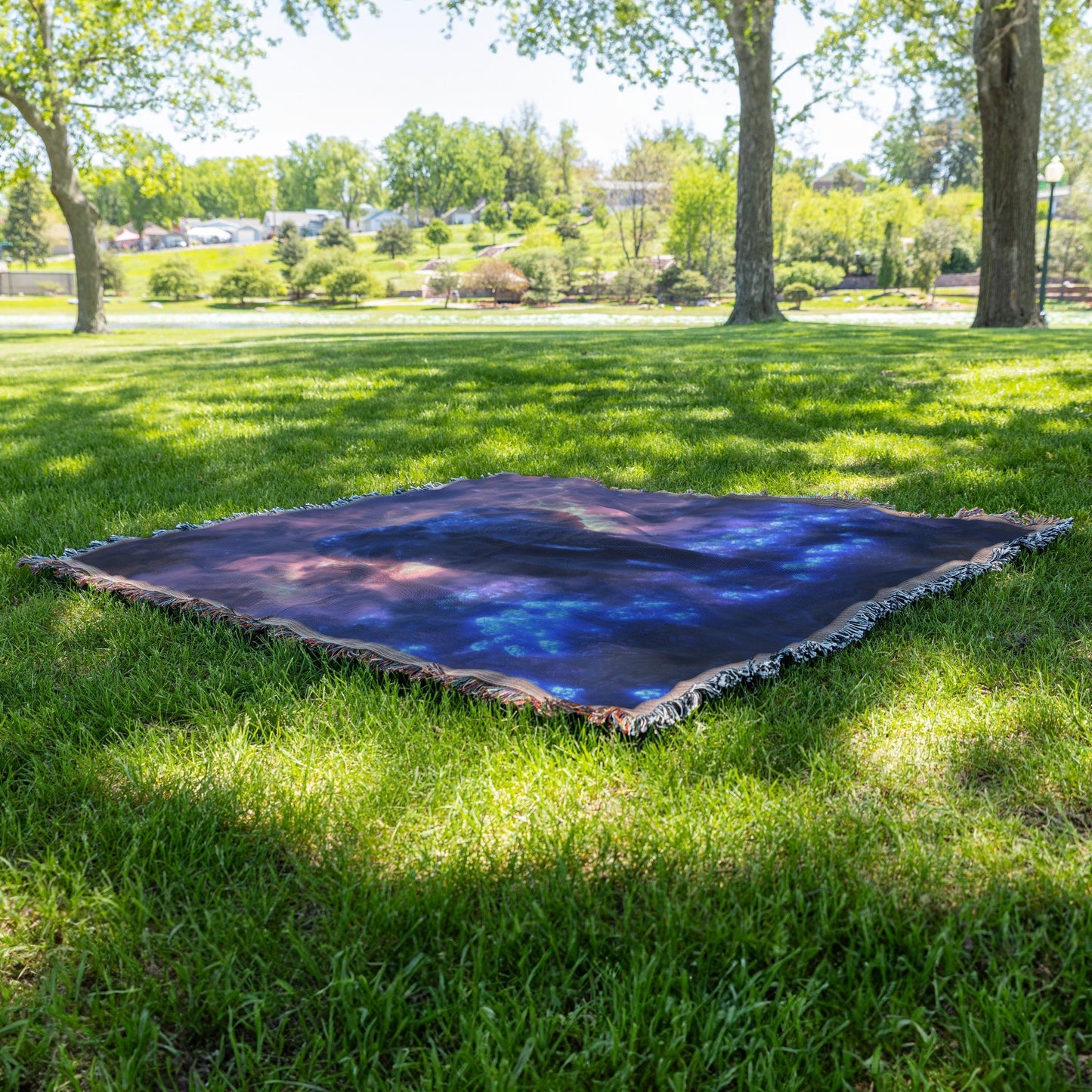 Elephant Walking Through Bioluminescent Forest Surrounded by Glowing Blue Plants Under Twilight Sky Woven Throw Blanket - Awakening Righteousness
