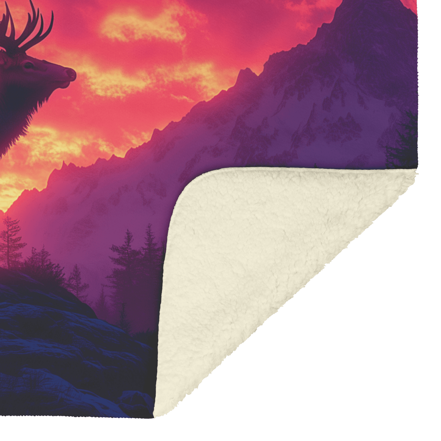 Elk Silhouetted Against Glowing Twilight Sky With Pink Purple and Orange Hues Standing on Peaceful Mountain Ridge Fleece Sherpa Blanket - Awakening Righteousness